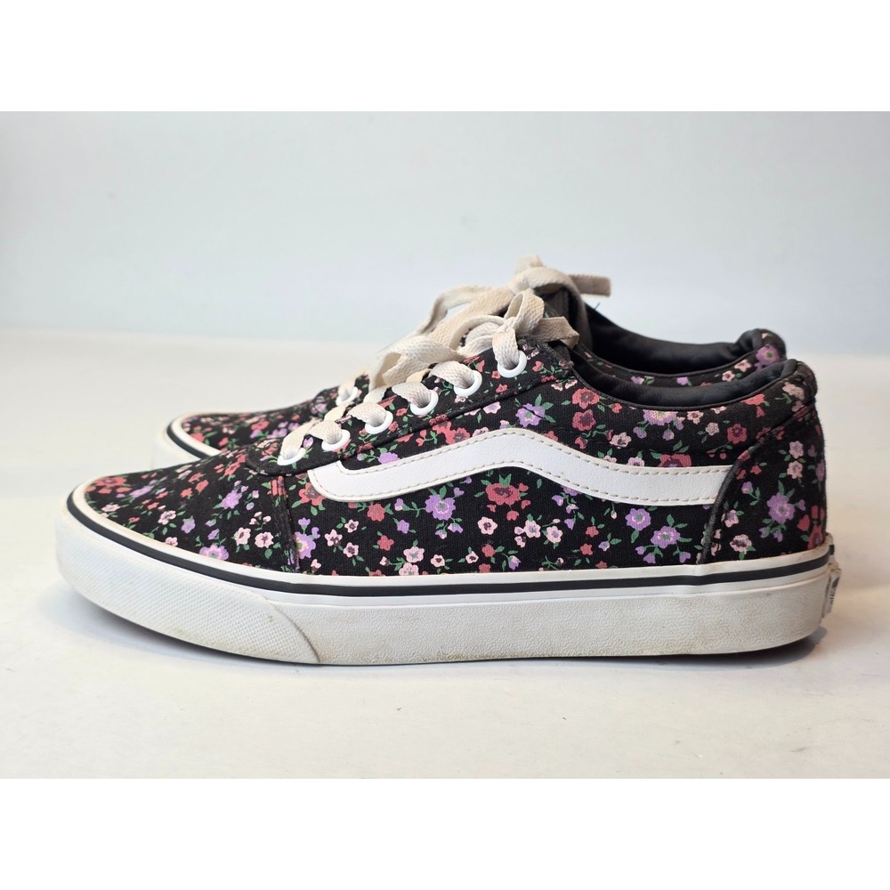 Vans Women's Sneakers Size 7.5 Black Red Purple Floral Casual Skate Shoes - Picture 3 of 10